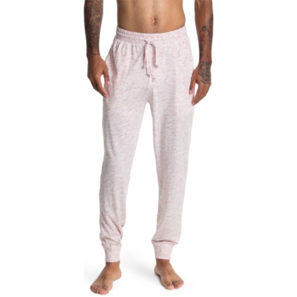 DANIEL BUCHLER Drawstring & Rib Cuffs Lounge Jogger Pants, White & Red Splash